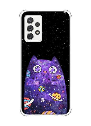 Чехол с утолщёнными углами на samsung galaxy a72 (a725) :: фиолетовая кошка (принт 361)