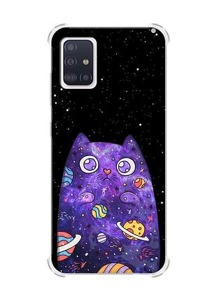 Чехол с утолщёнными углами на samsung galaxy a71/a715 :: фиолетовая кошка (принт 361)