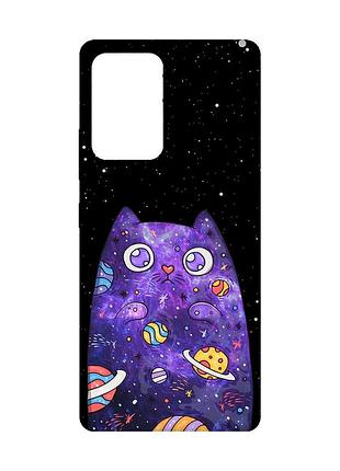 Матовый чехол с розовыми боками на samsung galaxy a52 :: фиолетовая кошка (принт 361)