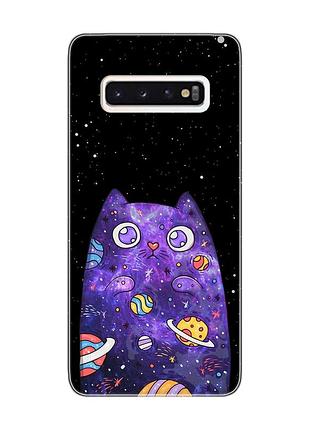 Чехол на samsung galaxy s10 :: фиолетовая кошка (принт 361)