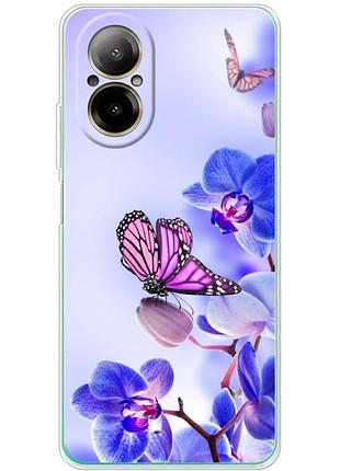 Чехол силиконовый с картинкой на realme c67 (цветок, бабочка на орхидее)