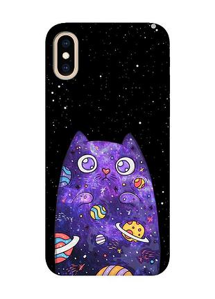 Матовий чохол з бірюзовими боками на iphone xs max :: фіолетова кішка (принт 361)