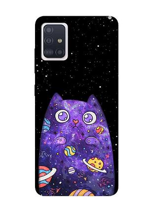 Матовый чехол с розовыми боками на samsung galaxy a71 / a715 :: фиолетовая кошка (принт 361)
