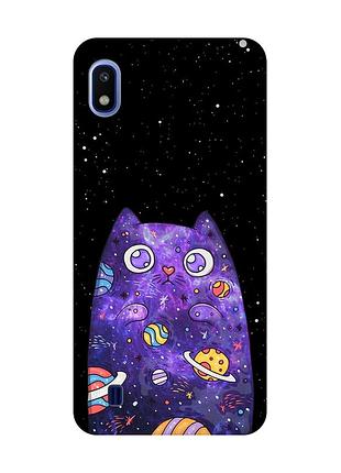 Матовый чехол с черными боками на samsung galaxy a10 (2019) a105 :: фиолетовая кошка (принт 361)