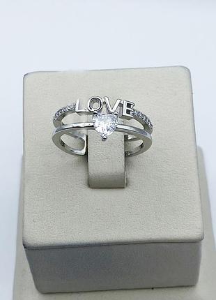 Кольцо серебряное с кубическим цирконием "love" 18 2.86 г