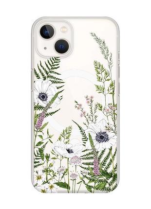 Магнитный чехол на iphone 14 plus с поддержкой magsafe :: цветы полевые (принт 363)