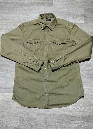 Мужская плотная рубашка jack & jones цвета хаки, размер l