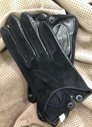 Рукавички жіночі без підкладки укорочені. замш+шкіра. 8"/22 см