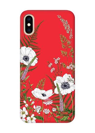 Матовый красный чехол на iphone xs max цветы полевые (принт 363)