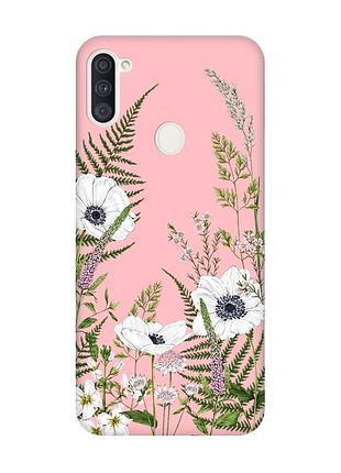 Матовый розовый чехол на samsung galaxy a11 :: цветы полевые (принт 363)