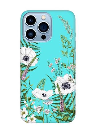 Матовий бірюзовий чохол на apple iphone 13 pro max :: квіти польові (принт 363)