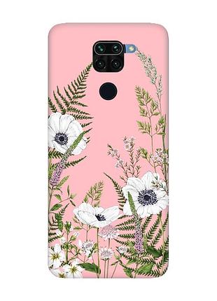 Матовий рожевий чохол на xiaomi redmi note 9 :: квіти польові (принт 363)
