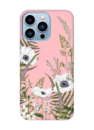Матовий рожевий чохол на apple iphone 13 pro max :: квіти польові (принт 363)