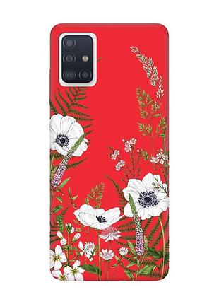 Матовый красный чехол на samsung galaxy a71 / a715 цветы полевые (принт 363)