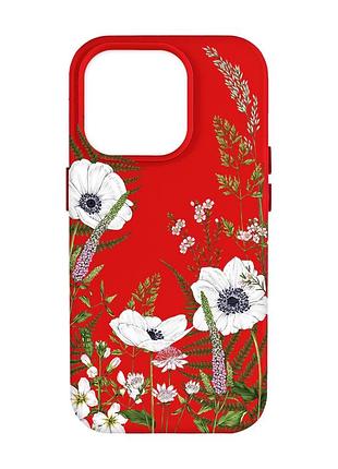 Матовый красный чехол на apple iphone 14 pro max цветы полевые (принт 363)