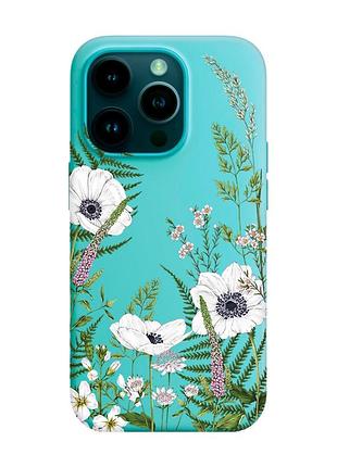 Матовий бірюзовий чохол на apple iphone 14 pro :: квіти польові (принт 363)
