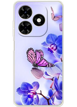 Чехол силиконовый с картинкой на tecno spark 20c (цветок, бабочка на орхидее)