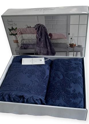 Набор полотенец maison d'or sanda jacquard navy махровые 50-100 см, 85-150 см синие