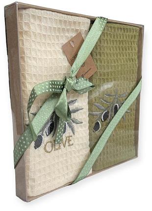 Набор вафельных полотенец lornzella olive хлопок 40-60 см 2 шт, оливковый
