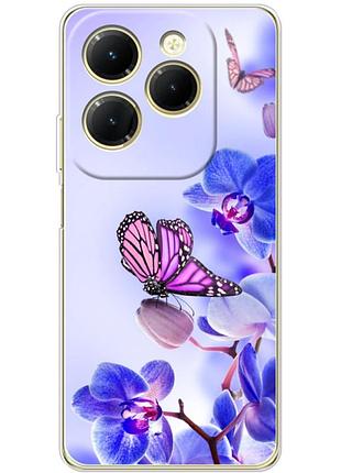 Чехол силиконовый с картинкой на infinix hot 40 (цветок, бабочка на орхидее)