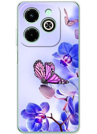 Чехол силиконовый с картинкой на infinix hot 40i (цветок, бабочка на орхидее)