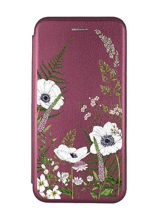 Чехол-книжка с рисунком на samsung a15 (a155) / m15 бордовый :: цветы полевые (принт 363)