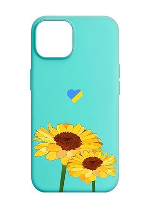 Матовый бирюзовый чехол на apple iphone 14 :: желтые цветы (принт 364)