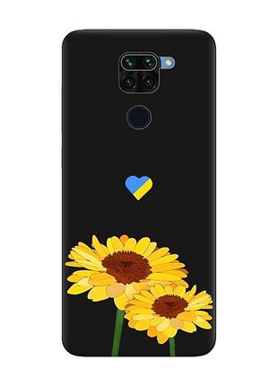 Матовый черный чехол на xiaomi redmi note 9 :: желтые цветы (принт 364)