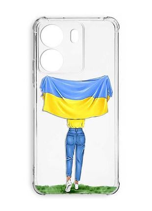 Чохол з потовщеними кутами на xiaomi redmi 13c :: дівчина з прапором (принт 263)