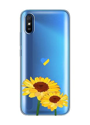Прозрачный чехол на xiaomi redmi 9a :: желтые цветы (принт 364)