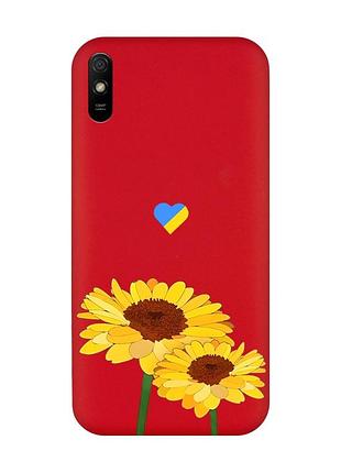 Матовий червоний чохол на xiaomi redmi 9a :: жовті квіти (принт 364)