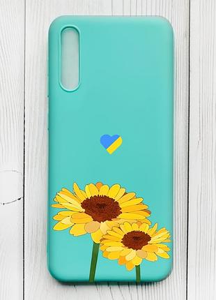 Матовый бирюзовый чехол на samsung galaxy a50 (2019) a505/a30s :: желтые цветы (принт 364)