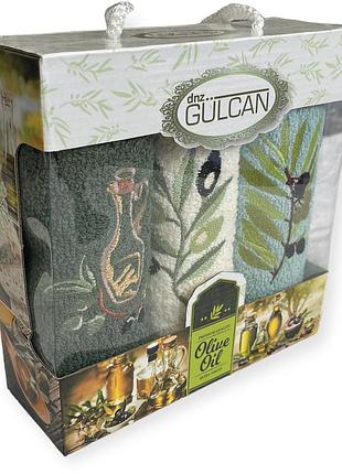 Набір махрових кухонних рушників gulcan olive 30-50 см зелений