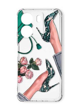 Чехол с утолщёнными углами на xiaomi redmi 13c :: туфельки и цветы (принт 225)