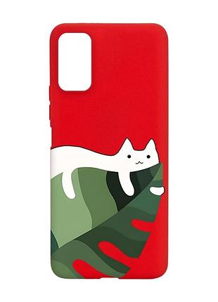 Матовый красный чехол на xiaomi redmi note 11 4g :: кот на листе (принт 367)