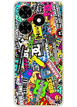 Чехол силиконовый с картинкой на tecno spark 20c (цветные наклейки)