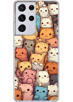Чехол силиконовый с картинкой на samsung galaxy s21 ultra (g998) (котики)