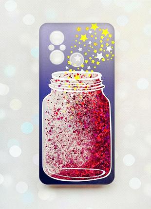 Чехол с плавающими блестками на xiaomi redmi 12c розовый :: банка со звёздами (принт 366)