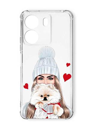 Чохол з потовщеними кутами на xiaomi redmi 13c :: дівчина з песиком (принт 142)