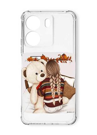 Чехол с утолщёнными углами на xiaomi redmi 13c :: девочка с мишкой (принт 117)