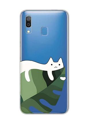 Прозрачный чехол для samsung galaxy a30 (2019)/a20 (2019) :: кот на листе (принт 367)