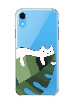 Прозрачный чехол на iphone xr :: кот на листе (принт 367)