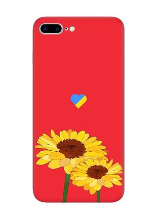Матовый красный чехол на apple iphone 7 plus / iphone 8 plus :: желтые цветы (принт 364)