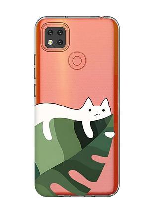 Прозрачный чехол для xiaomi redmi 9c/10a :: кот на листе (принт 367)