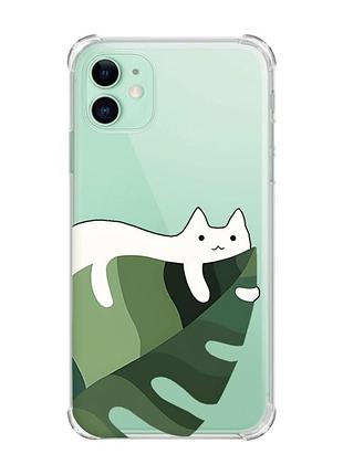 Чохол з потовщеними кутами на apple iphone 11 (6.1) :: кіт на листку (принт 367)