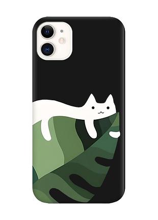 Матовый черный чехол на apple iphone 11 (6.1) кот на листе (принт 367)