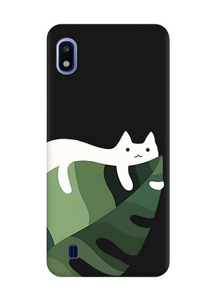 Матовий чорний чохол на samsung galaxy a10 (2019) a105 кіт на листку (принт 367)