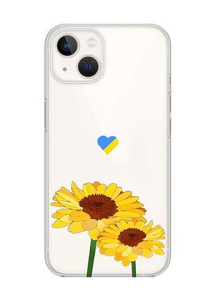 Прозрачный чехол с защитой камеры на iphone 14 plus :: желтые цветы (принт 364)