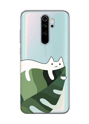 Прозрачный чехол на xiaomi redmi note 8 pro :: кот на листе (принт 367)
