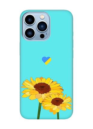 Матовый бирюзовый чехол на apple iphone 13 pro max :: желтые цветы (принт 364)